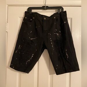 Trestles Supply Co. Men’s Jean Shorts. Black. Graffiti-Paint. Pockets. Size 38.